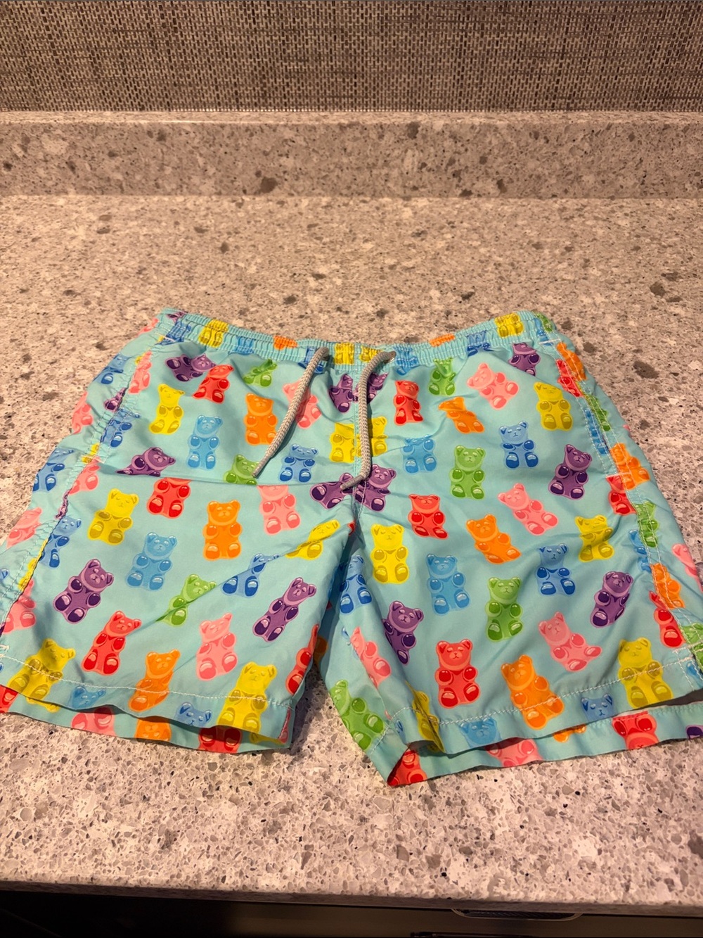 MC2 Saint Barth Light Blue Kids Swim Trunks with Multicolor Gummy Bear Print